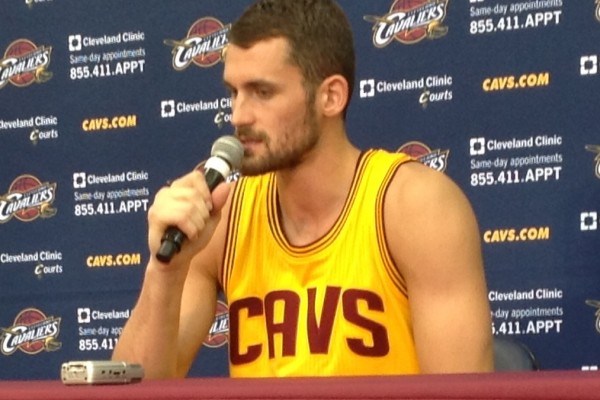 Kevin Love Close Up - Podium on Media Day 2014