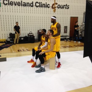 Kyrie Irving, LeBron James and Kevin Love Sitting Photo 9-26-14