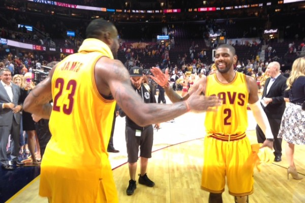 LeBron James and Kyrie Irving Celebrate a Game #5 Win